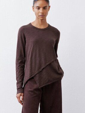 Ruti Pima Cotton Long Sleeve Shirt Brown Asymmetrical Layered Granola Lagenlook